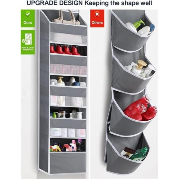 Over Door Hanging Organizer 6 Shelf Storage with 8 Pockets for Bathroom - Picture 2 of 7